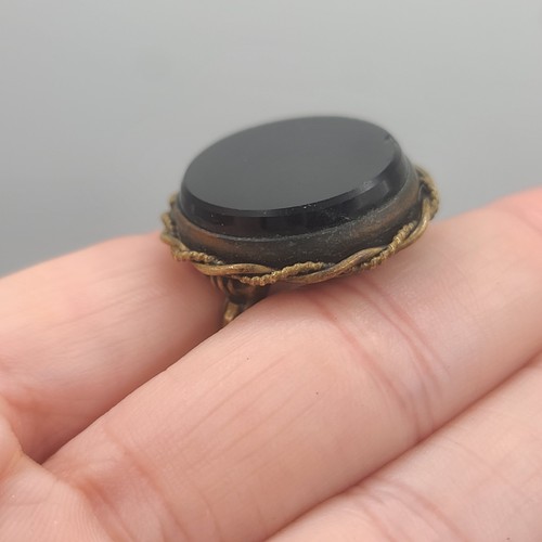 Vintage Victorian Ring Adjustable Black Stone Mourning - Bild 1 von 11