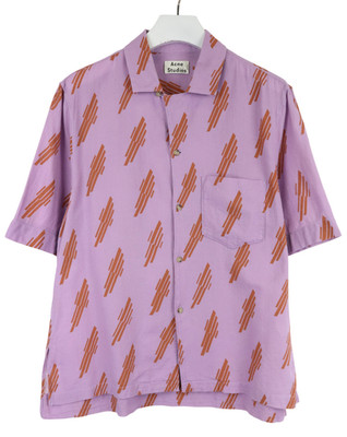 ACNE STUDIOS Hemd Herren EU 54 Lila Knopfverschluss Kurzarm Gemustert