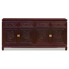 US Seller - Grand Dark Cherry Rosewood Flower and Bird Oriental Sideboard