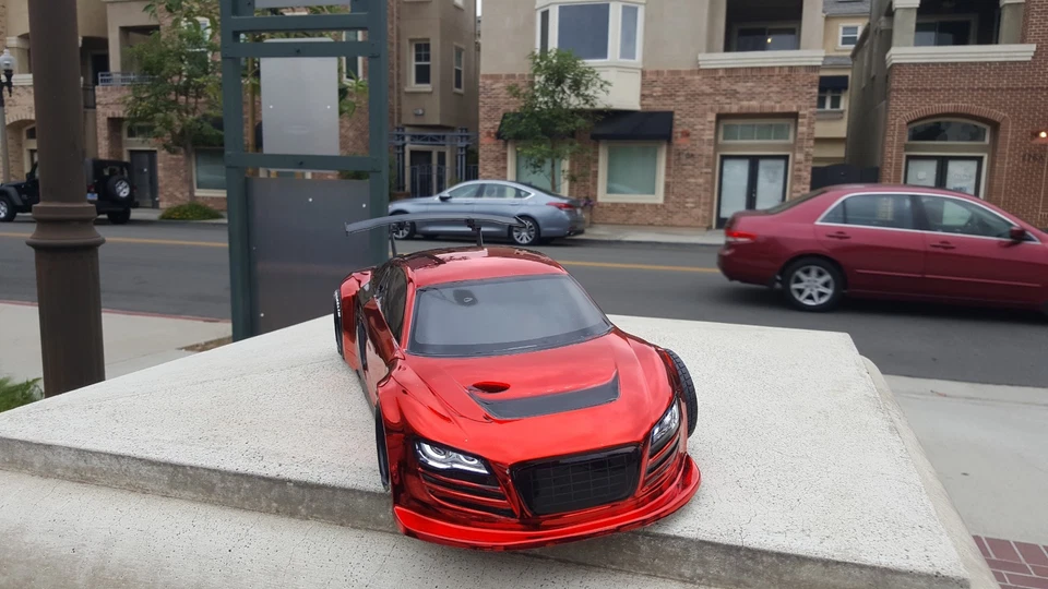 200mm 1/10 CHROME RED AUDI R8 4Tec2 drift HPI DC10 YD2 MST TT02 Body Only - Image 3 of 4