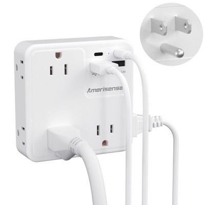 Multi Plug Outlet Extender with USB, Amerisense 900J Wall Charger with 6 AC O...