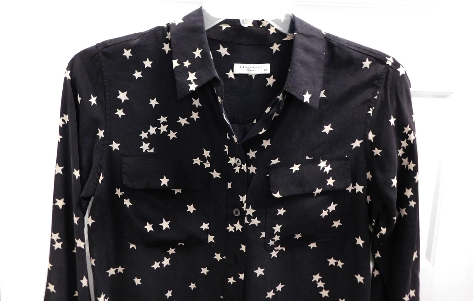 Blusa Equipment Mujer Top Estrellas Negras Abotonada 100% Seda Mujer S Foto 4 de 4