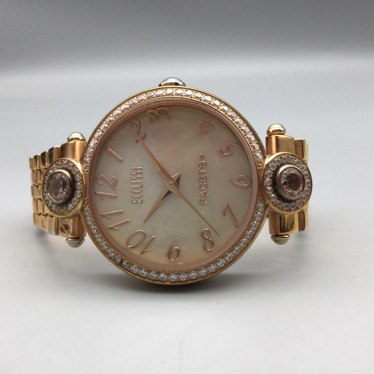 Ecclissi Facets Women Watch 34mm MOP Crystal Rose Gold Tone New Battery 6.5\