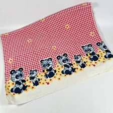 Vintage 70's Baby Care PANDA Receiving Blanket 26x40” Red Gingham MCM Animal
