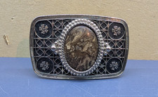 Women's Western Style Floral Belt Buckle w/ Center Stone - 3.25" Wide