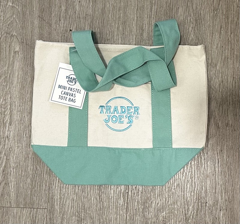 Trader Joe's Small Canvas Colorblock Tote Bag Beige Green Mini