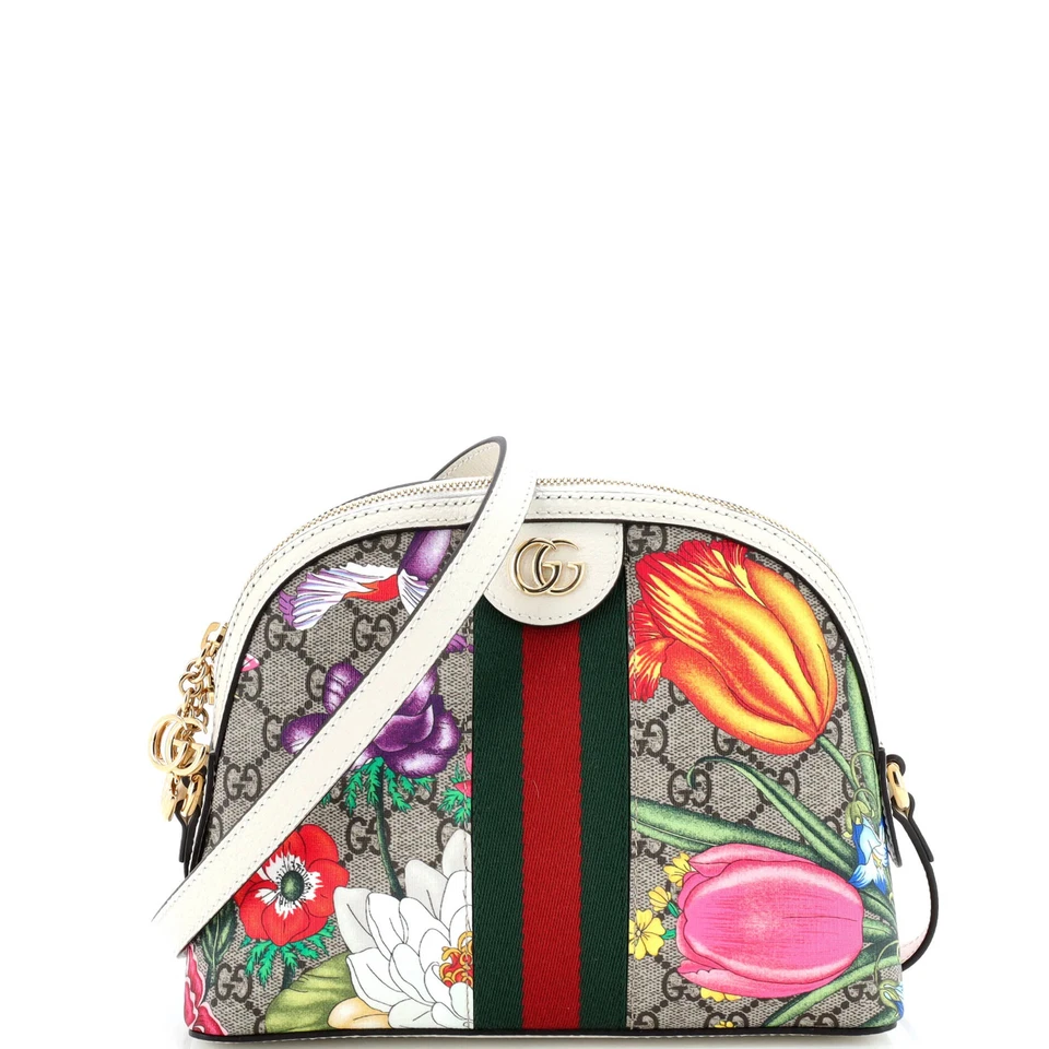 Gucci Ophidia Dome Shoulder Bag Flora GG Coated Canvas Small