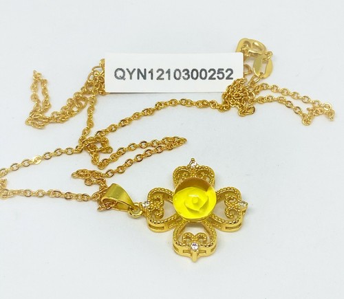 Gold gilt 925 Silver Lucky Four-Leaf Clover with Burmese Golden Amber necklace - Picture 5 of 7