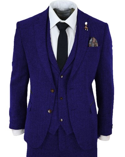 Mens 3Pcs Suit Tweed Wool Herringbone Tuxedo Suits Blazer Vest Pants 42r 44r 46r - Picture 15 of 22