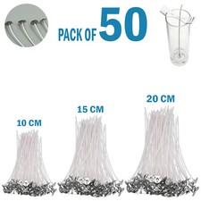 PACK 50 PRE WAXED CANDLE WICKS CANDLE MAKING WITH SUSTAINER 10/15/20 CM LONG UK