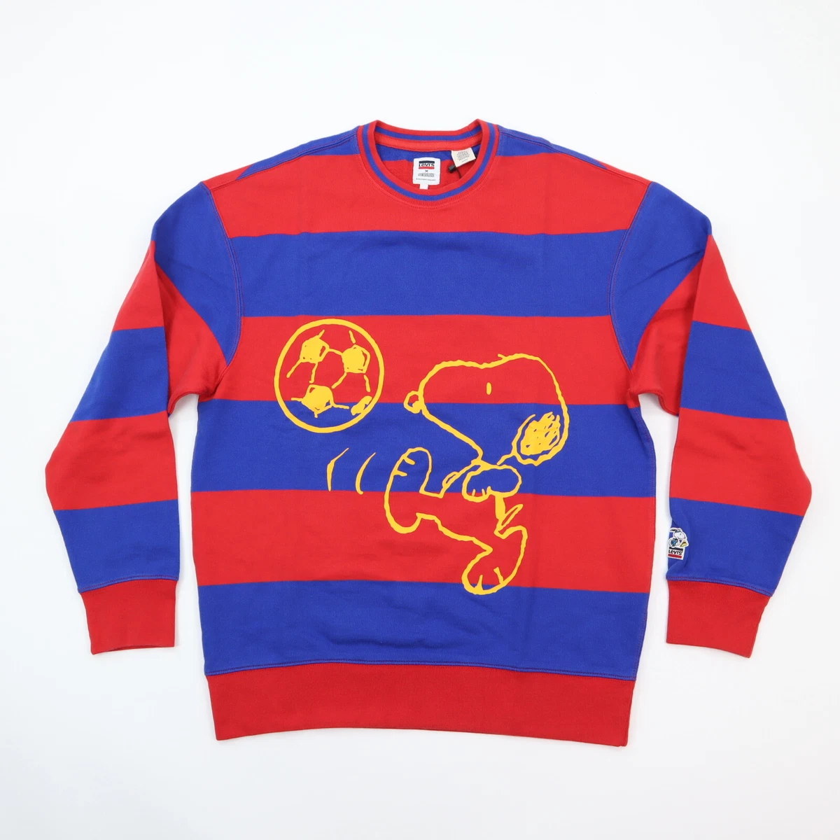 LEVIu0026#039;s x Peanuts Bold Striped Sweatshirt Snoopy Soccer Retro Blue /  Red Menu0026#039;s S | eBay