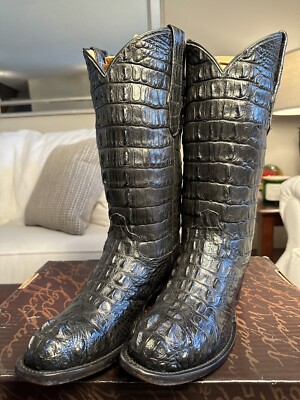 Cowtown Boots Full Exotic Black Alligator Hornback Custom Made Boots Size 8 D!