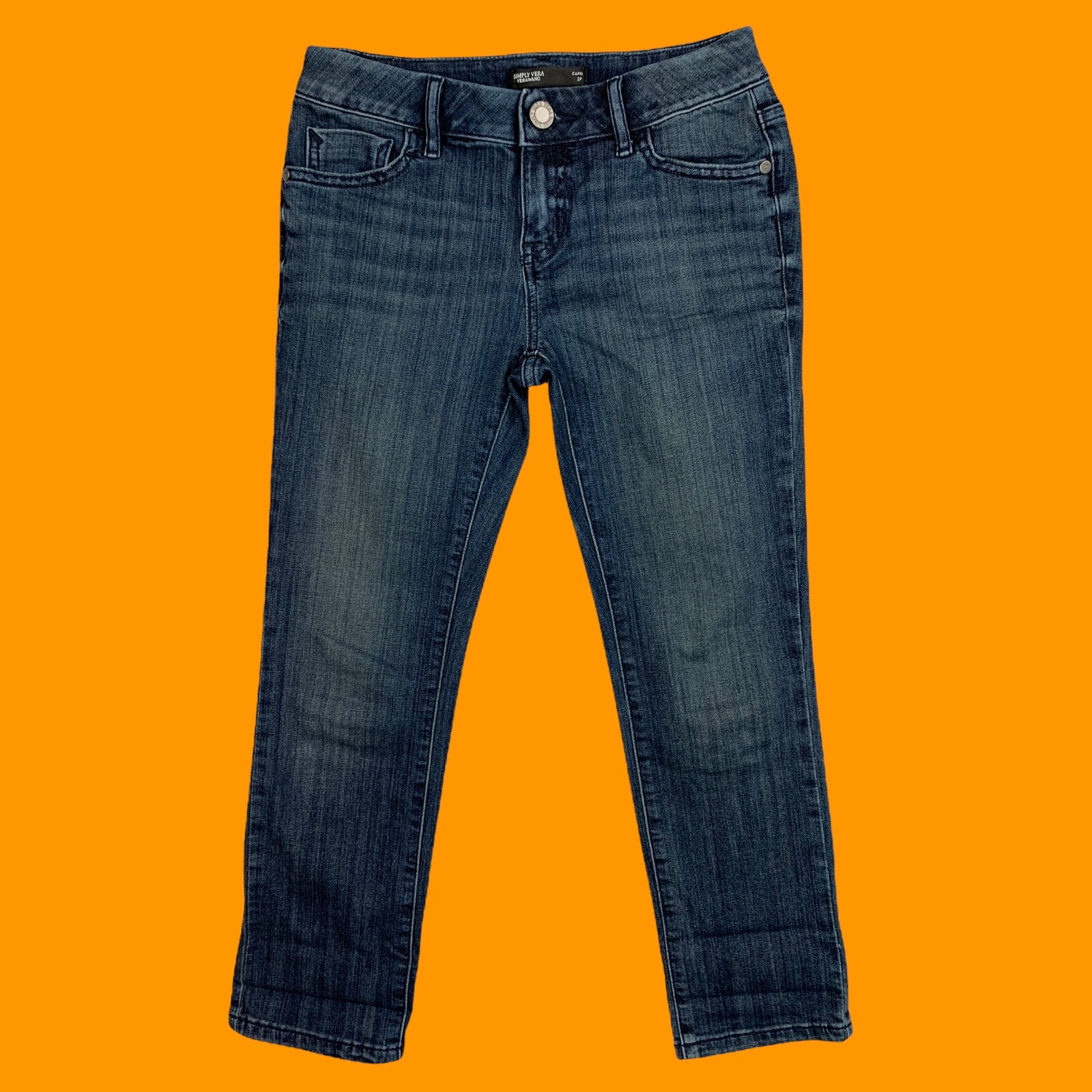 Jeans Simply Vera Wang 2P Capri ajustados para mujer azul denim lavado tiro elástico 26x24-image