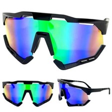 Oversized RETRO SPORTS WRAP AROUND Shield Cycling SUN GLASSES Large Black Frame
