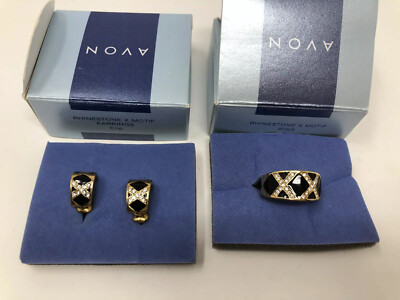 New 2002 Vtg Avon Rhinestone X Motif Ring Size 9 & Clip Earrings Set | eBay
