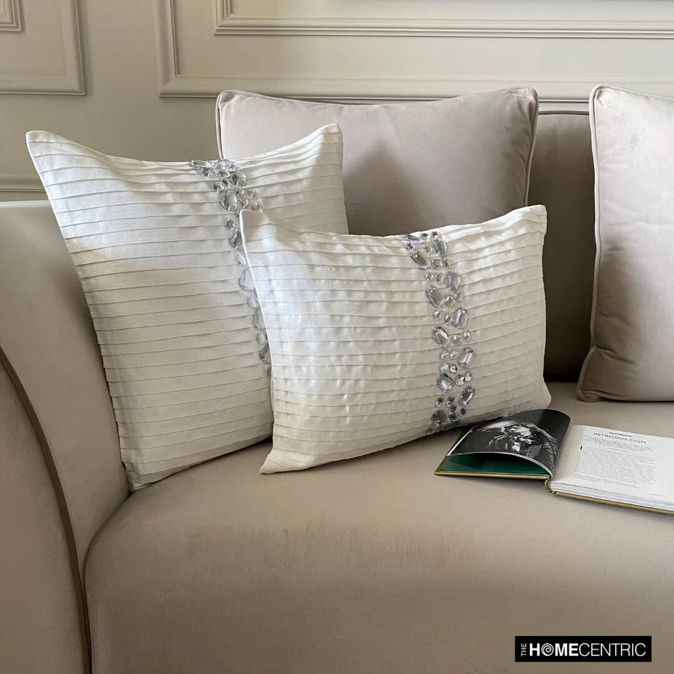 Decorative Pillow Cover White 16"x16", Sofa Decor Silk - Precious Crystals - Image 2 of 4