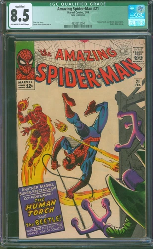 AMAZING SPIDER-MAN #21 ⭐ CGC 8.5 Qualified ⭐ Human Torch App! Marvel Comic 1965