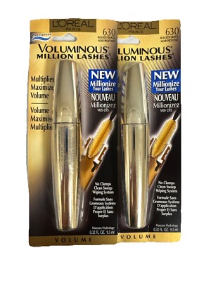 (2) L'Oreal Voluminous Million Lashes Mascara 630 BLACKEST BLACK / Waterproof