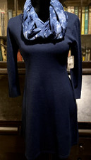 Midnight Doll Womens Sweater Dress Navy A-line Infinity Scarf NWT $55 S Small