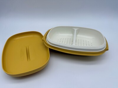 Tupperware 1273 1274 1275 Harvest Gold Microwave Vegetable Rice Steamer Strainer