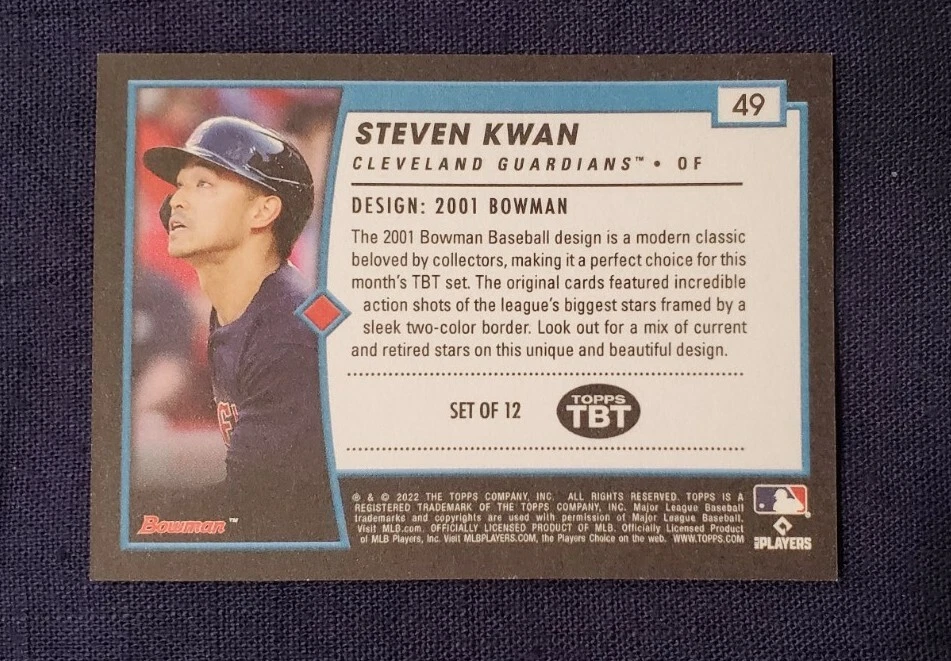 Steven Kwan RC SP 2022 Throwback Thursday Topps Rookie Card #49 Chicago Cubs  - Image 2 of 2