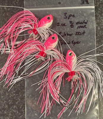 2 oz. Ultra Minnow powder coated Sil. eye HOT Pink& wh. set of 3 rubber skirted
