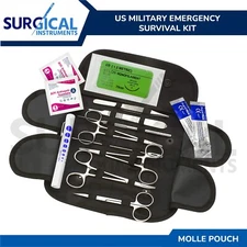 Army Surgical Kit - Sutures, Scalpel, Hemostats - Black - Military First Aid