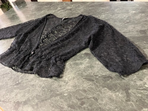 Vintage KIKS Sheer Black Floral Lace 3/4 Sleeve Bed Jacket XL Romantic Goth - Picture 8 of 15