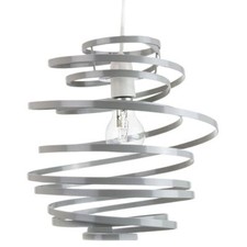 Contemporary Grey Gloss Metal Double Ribbon Spiral Swirl Ceiling Light Pendan...