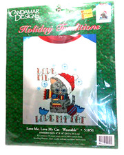 NEW Candamar Designs Holiday Traditions love me love my cat cross stitch kit Vtg