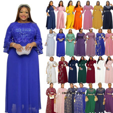 Muslim Abaya Women African Chiffon Maxi Dress Party Wedding Prom Evening Dashiki