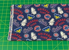 Chicago Cubs Bears Fabric, HALF YARD, Baseball Team 100% Cotton Fabric-Washed