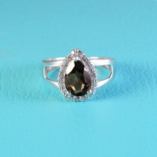 Natural Smoky Quartz Pear Cut Gemstone 925 Sterling Silver Women Designer Ring