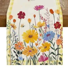 ARGOPOFG Flowers Daisy Spring Summer Table Runner, Seasonal Colorful Yellow B...