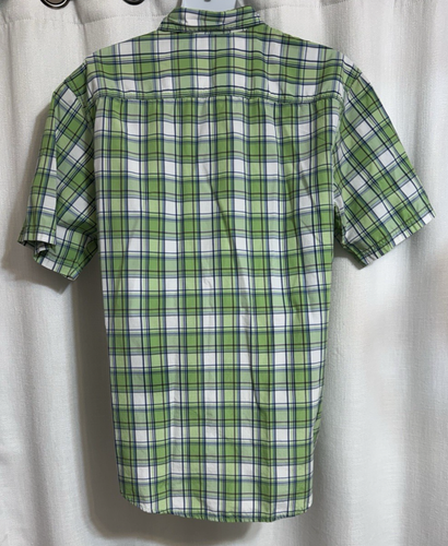 Men's G H Bass Short Sleeve Button Down Shirt Green White Plaid Size Large - Picture 3 of 6