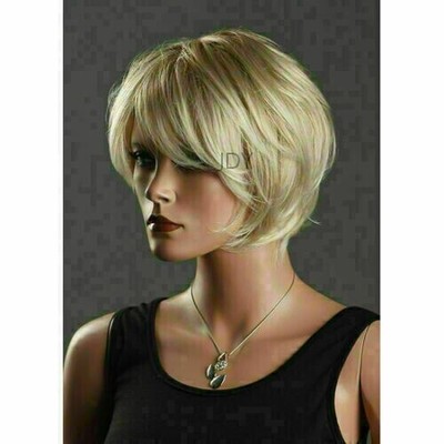Damen Perücke wie Echthaar Blond Haar Wigs Gelockt Kurz Frau Cosplay DE