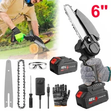 6" Electric Mini Chainsaw Cordless Handheld Chain Saw Wood Cutter + 2 Batteries