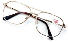 Metal Aviator Reading Glasses - Big Lens - Spring Hinge Square Reader Gold Gun