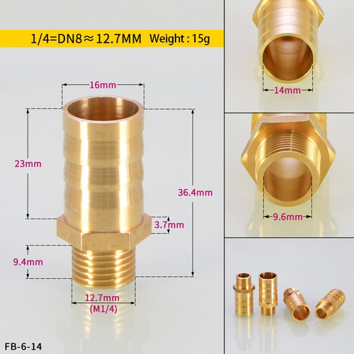 4mm-19mm Brass Male Thread x Hose Barb Tail Adapter Connector BSP 1/8" 1/4" 3/8" - Picture 17 of 25