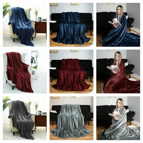 Luxury Warm Reversible Fleece Blanket Large Throws For Bed Sofa Queen King Size - Picture 1 of 33