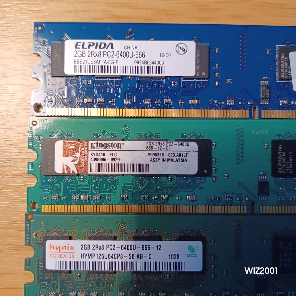 Lot 6x 2GB DDR2 PC2-6400U Desktop RAM Memory HYNIX KINGSTON ELPIDA NON-ECC 12GB - Image 2 of 4