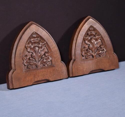 *Pair of Gothic Carved Architectural Panels/Trim in Solid Oak Wood Salvage - Picture 1 of 11