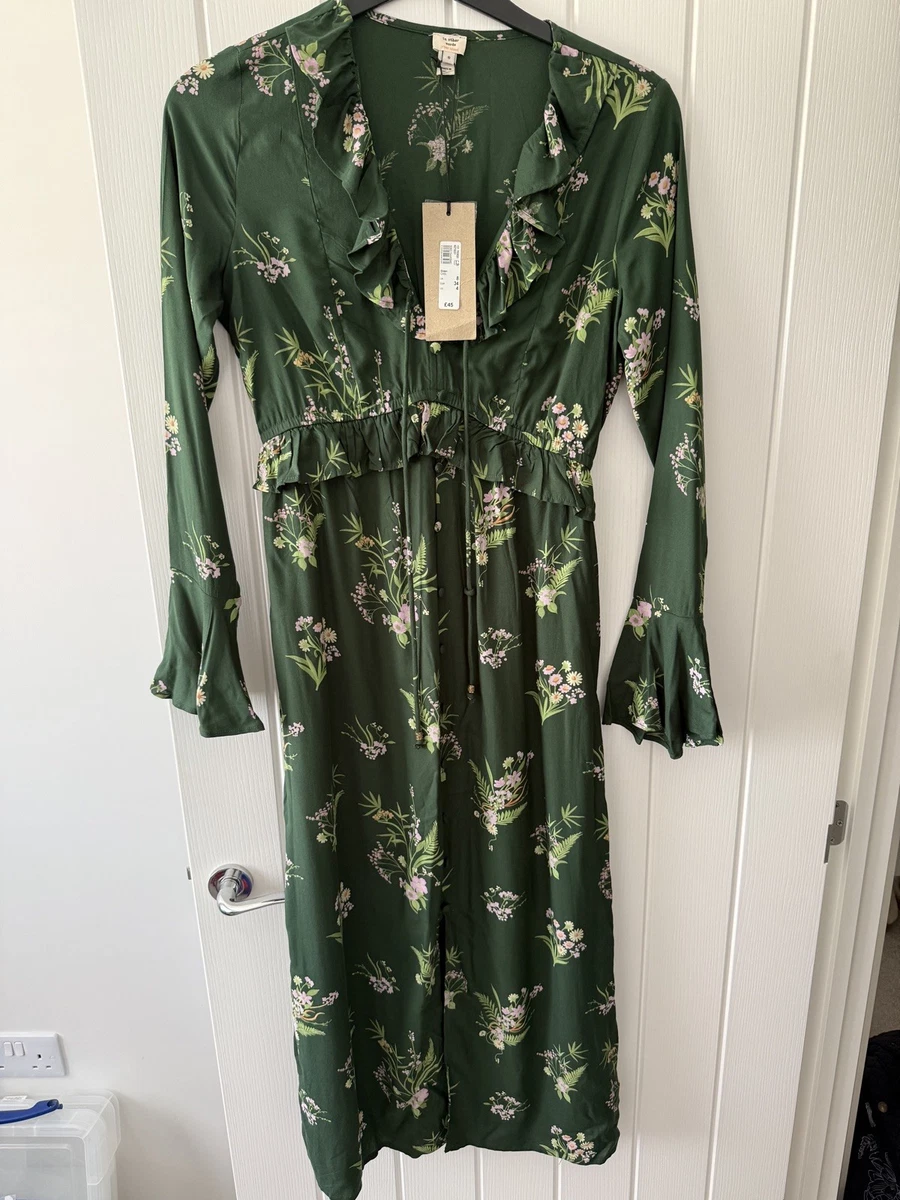river island olive green dress River Island high neck ribbed midi dress in khaki green