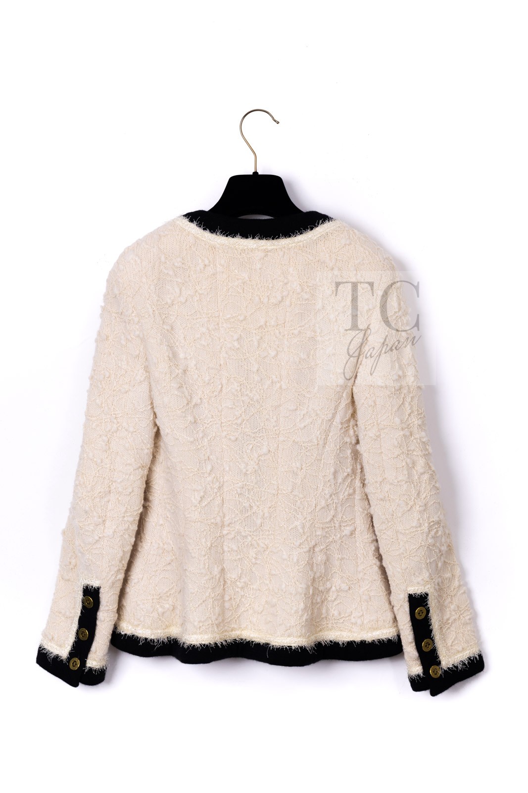 CHANEL 94A Vintage Rare Collectible Creme Ivory Black Trim Jacket 34 36 image 9