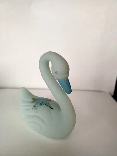 Vintage Fenton Blue Custard Hand-painted And Signed Swan