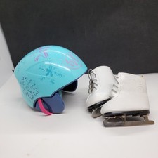 Muñeca American Girl Just Like You patines de hielo blancos cordones plateados y casco azul