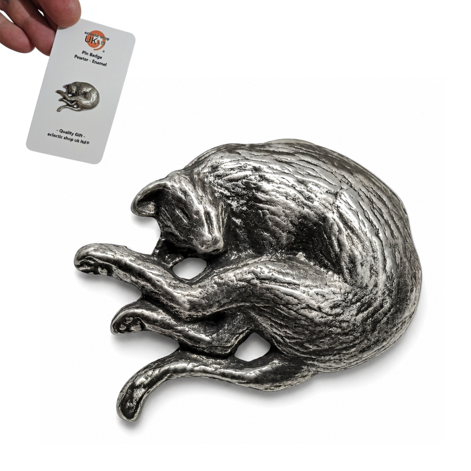 Sleeping Cat Pewter Pin Badge Sleepy Puss Feline Brooch Tie Hat Lapel Coat Pin