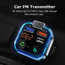 Bluetooth FM Transmitter Car Adapter QC3.0 PD 20W USB Charger FM Radio Handsfree