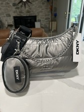 DKNY Cairo Medium Crossbody Gray Quilted Chai...