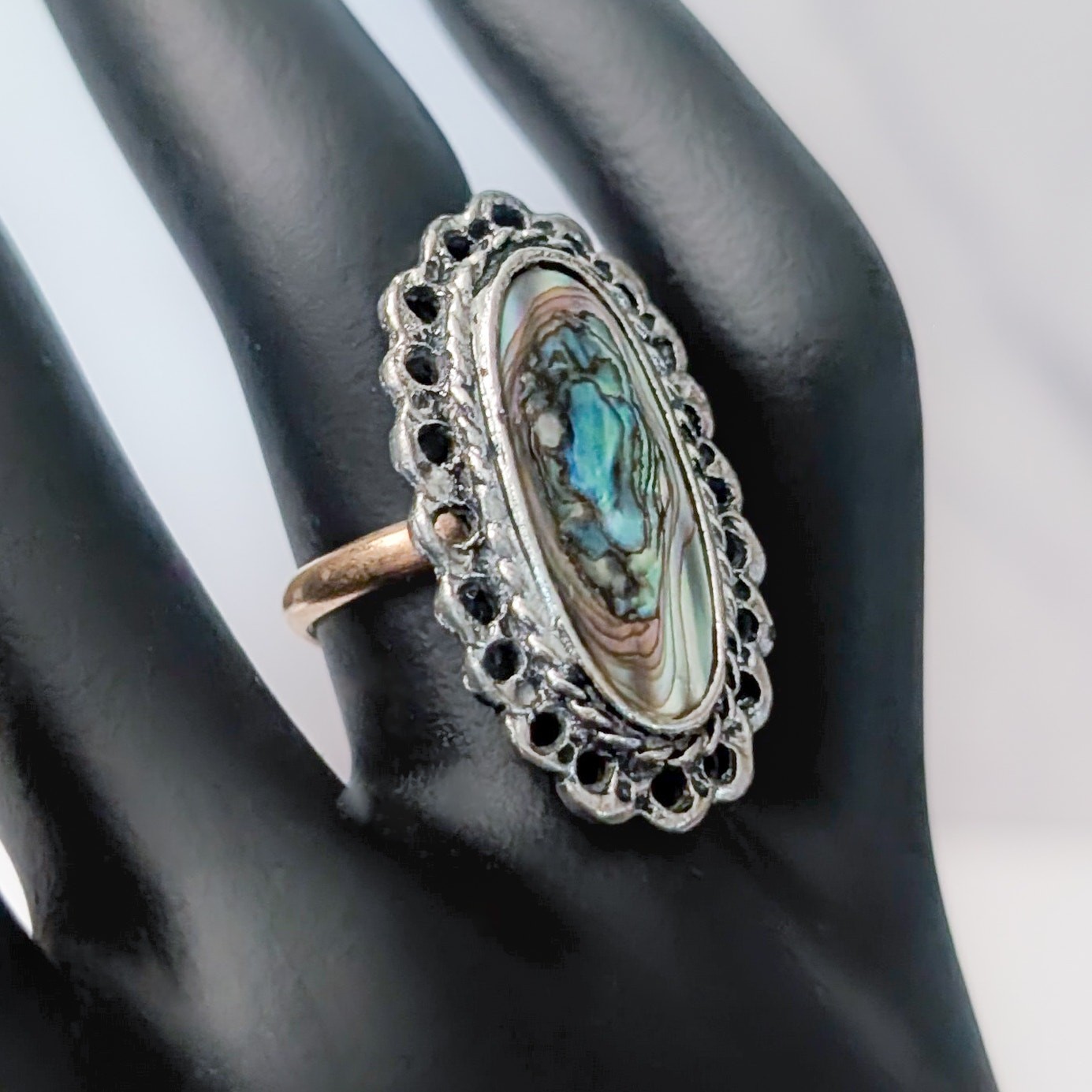 Vintage Ring Abalone Inlay Ring Statement Ring - image 4